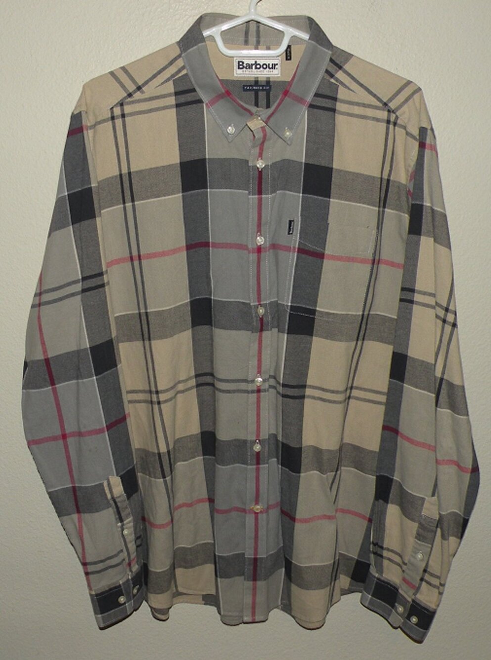 Barbour Endsleigh Tartan Mens Large LS Tailored Fit Shirt Gray Plaid MSH4274TN31
